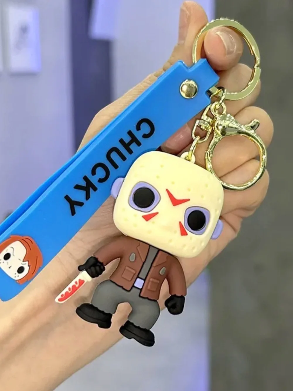 Chucky Keychain Phone Charm with Blue Strap